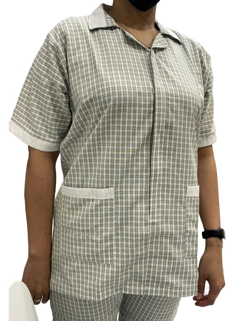 Women's Housekeeper Uniform, Green Housemaid Large Checkers Uniform Design, Summer Fabric, Light Fabric