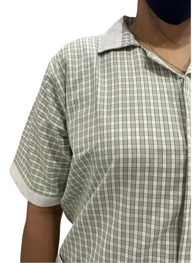 Women's Housekeeper Uniform, Green Housemaid Large Checkers Uniform Design, Summer Fabric, Light Fabric