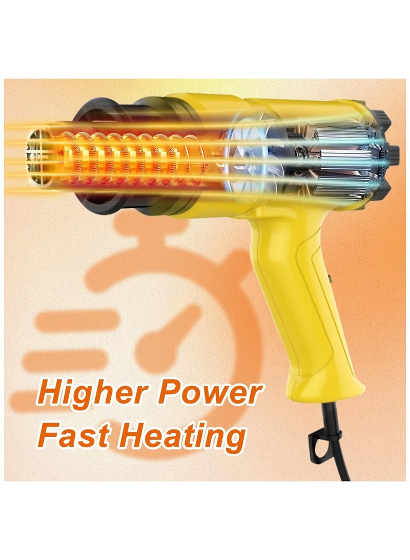 2000W Heat Gun Fast Heating, Professional Hot Air Gun 60℃ -600 ℃ Variable Temperature Control,2-Temp Setting,7 Accessories, Overload Protection for Shrink Pipe, PVC Wrap, Crafts, Epoxy Resin&DIY