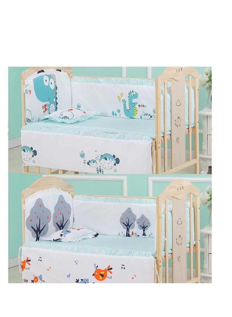 6pcs Set Forest Printed Removable Washable Crib Bumper For Newborn Pure Cotton Bed Protector