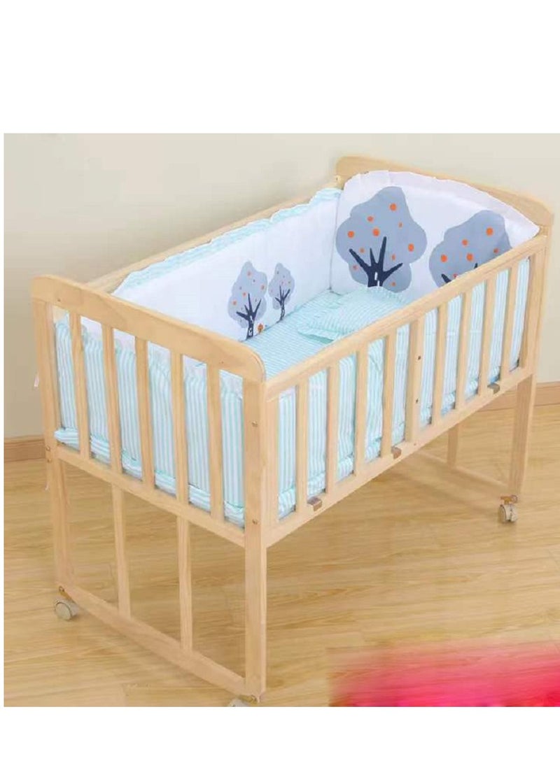 6pcs Set Forest Printed Removable Washable Crib Bumper For Newborn Pure Cotton Bed Protector