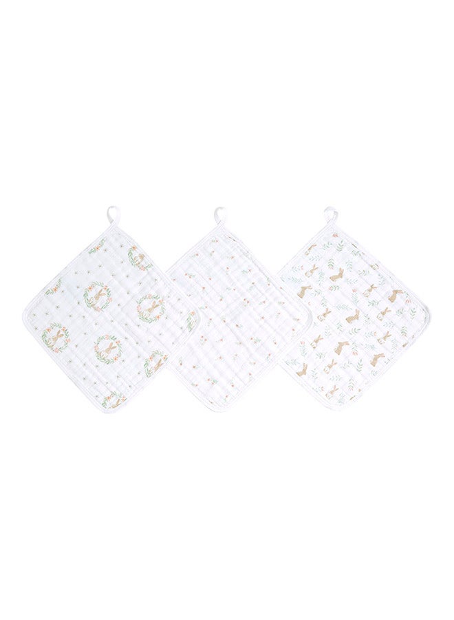 Pack Of 3 Cotton Washcloth - Blushing Bunnies