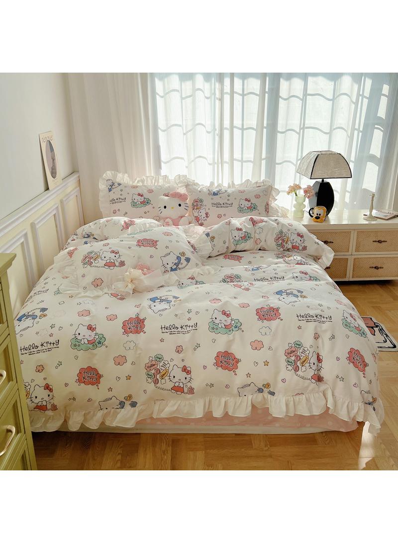 4-Piece Hello Kitty Cotton Comfortable Set Bed Sheet Set Children'S Day Gift Birthday Gift 200X230cm