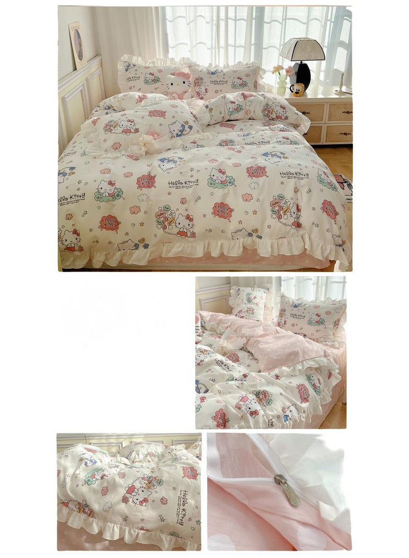 4-Piece Hello Kitty Cotton Comfortable Set Bed Sheet Set Children'S Day Gift Birthday Gift 200X230cm