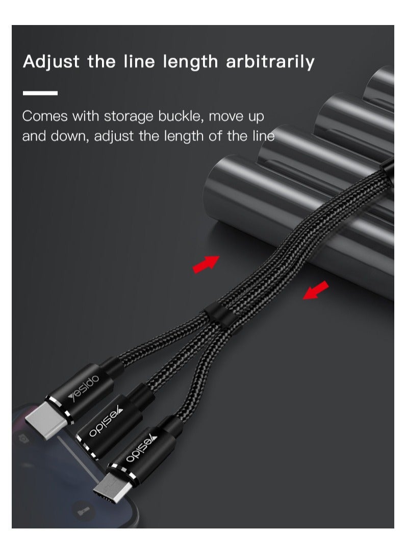 CA60 Nylon Braided USB to Lightning/Micro/Type-C 3A Fast Charging 3-in-1 USB Charger Data Cable