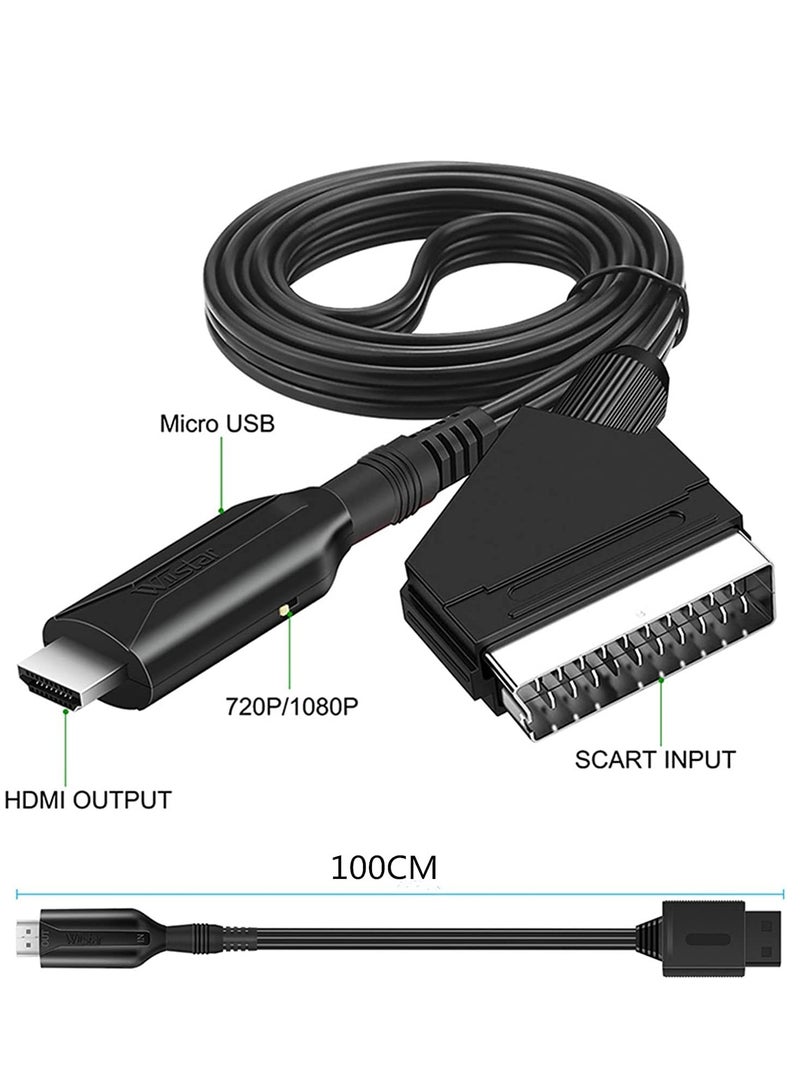 Scart to HDMI Converter HD Video Audio Converter Scart to HDMI Adapter Cable with USB Cable for Monitor Computer Projector PC TV