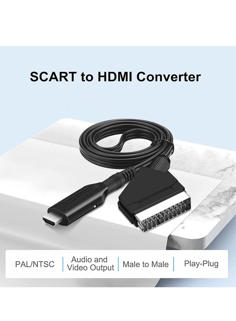 Scart to HDMI Converter HD Video Audio Converter Scart to HDMI Adapter Cable with USB Cable for Monitor Computer Projector PC TV