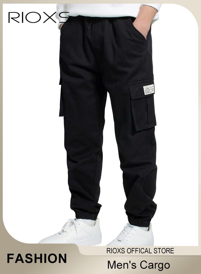 Men's Cargo Regular Fit Pants Fashion Trousers Casual Workout Jogging Drawstring Pants With Multiple Pockets