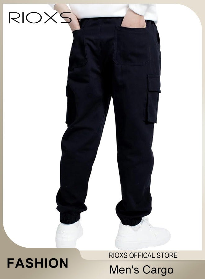 Men's Cargo Regular Fit Pants Fashion Trousers Casual Workout Jogging Drawstring Pants With Multiple Pockets