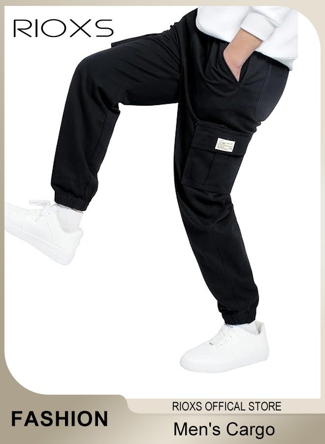 Men's Cargo Regular Fit Pants Fashion Trousers Casual Workout Jogging Drawstring Pants With Multiple Pockets