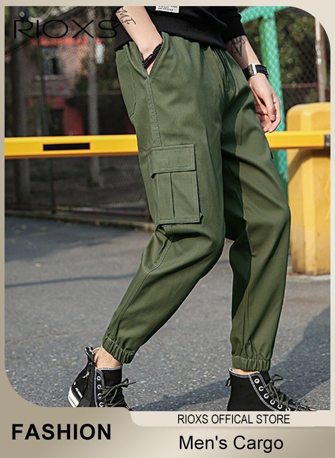 Men's Cargo Regular Fit Pants Fashion Trousers Casual Workout Jogging Drawstring Pants With Multiple Pockets