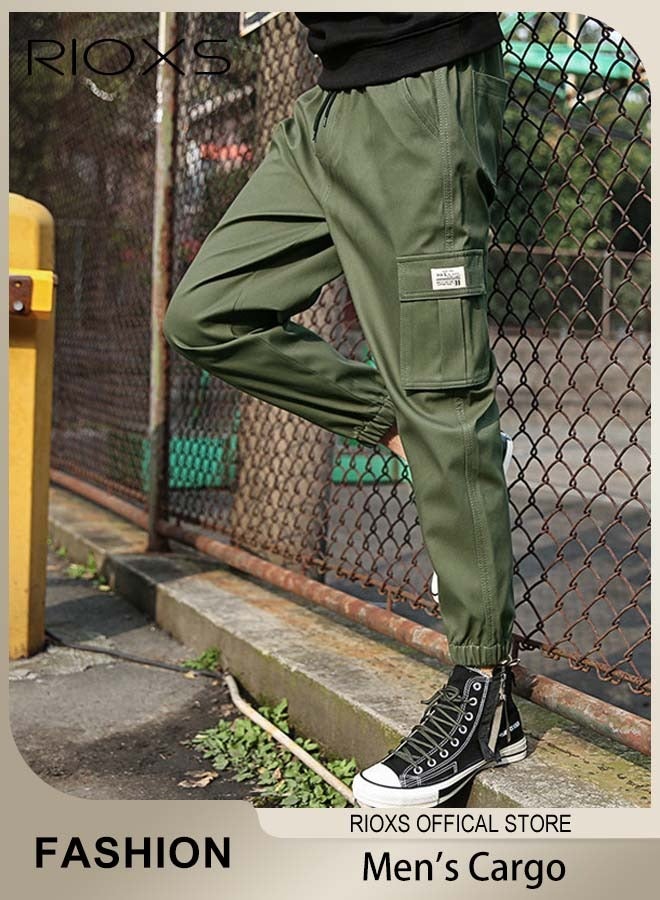 Men's Cargo Regular Fit Pants Fashion Trousers Casual Workout Jogging Drawstring Pants With Multiple Pockets