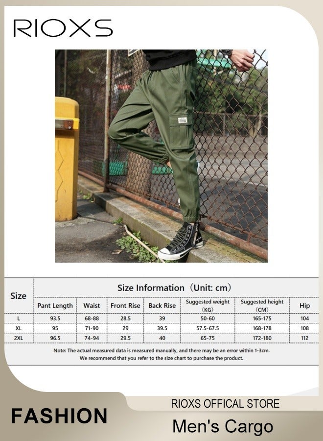 Men's Cargo Regular Fit Pants Fashion Trousers Casual Workout Jogging Drawstring Pants With Multiple Pockets