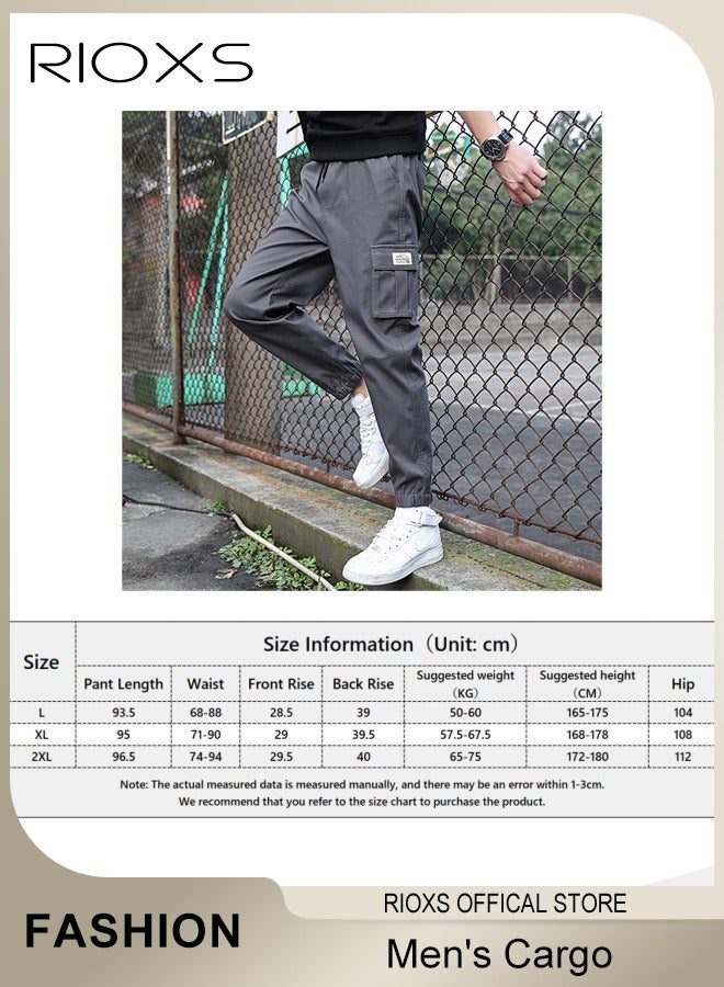 Men's Cargo Regular Fit Pants Fashion Trousers Casual Workout Jogging Drawstring Pants With Multiple Pockets