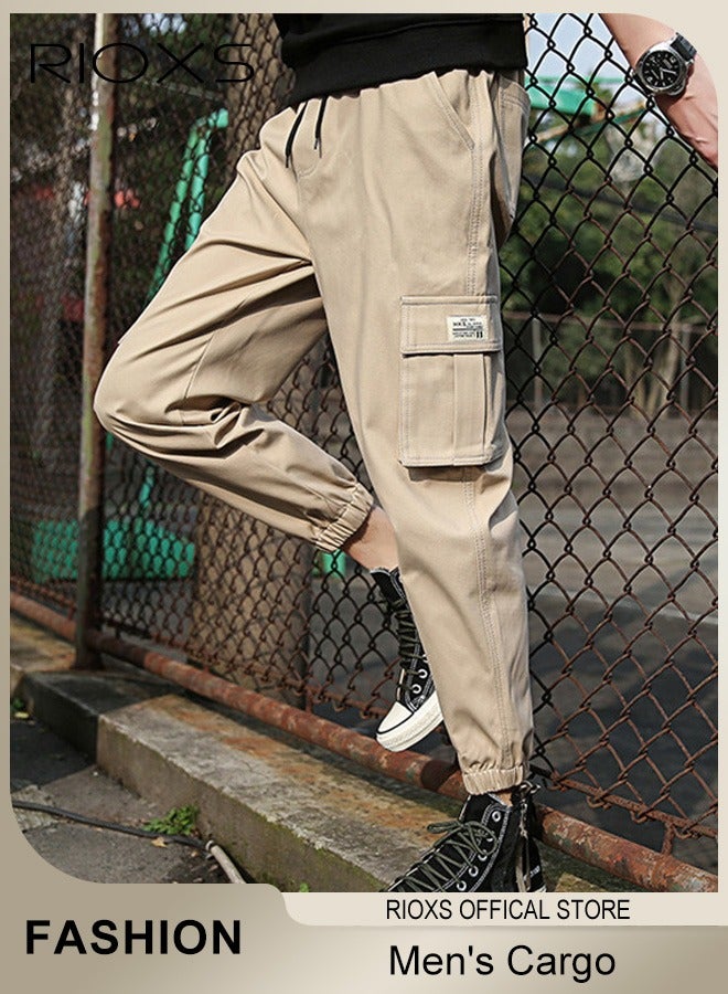 Men's Cargo Regular Fit Pants Fashion Trousers Casual Workout Jogging Drawstring Pants With Multiple Pockets