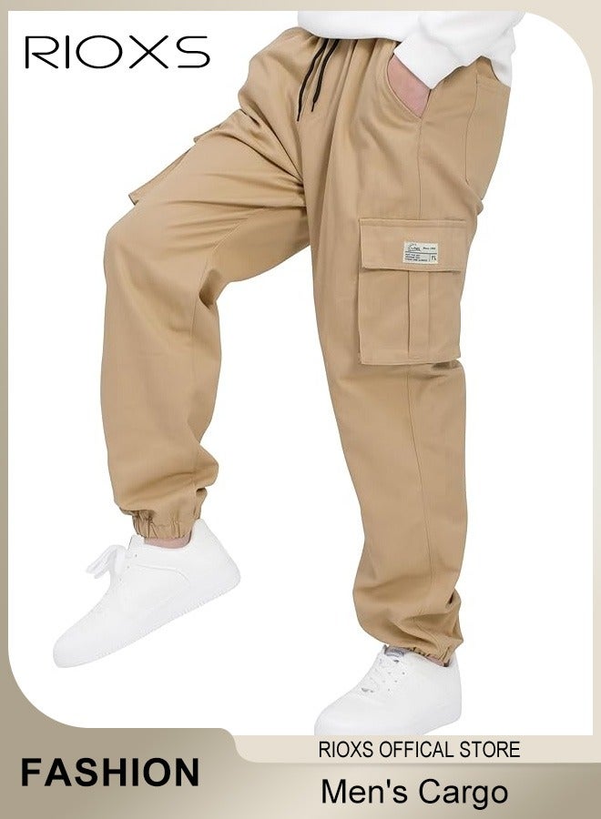 Men's Cargo Regular Fit Pants Fashion Trousers Casual Workout Jogging Drawstring Pants With Multiple Pockets