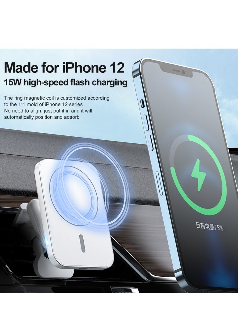 Wireless Car Mount Phone Charger 15w High-Speed Flash Magnetic Wireless Car Charger White