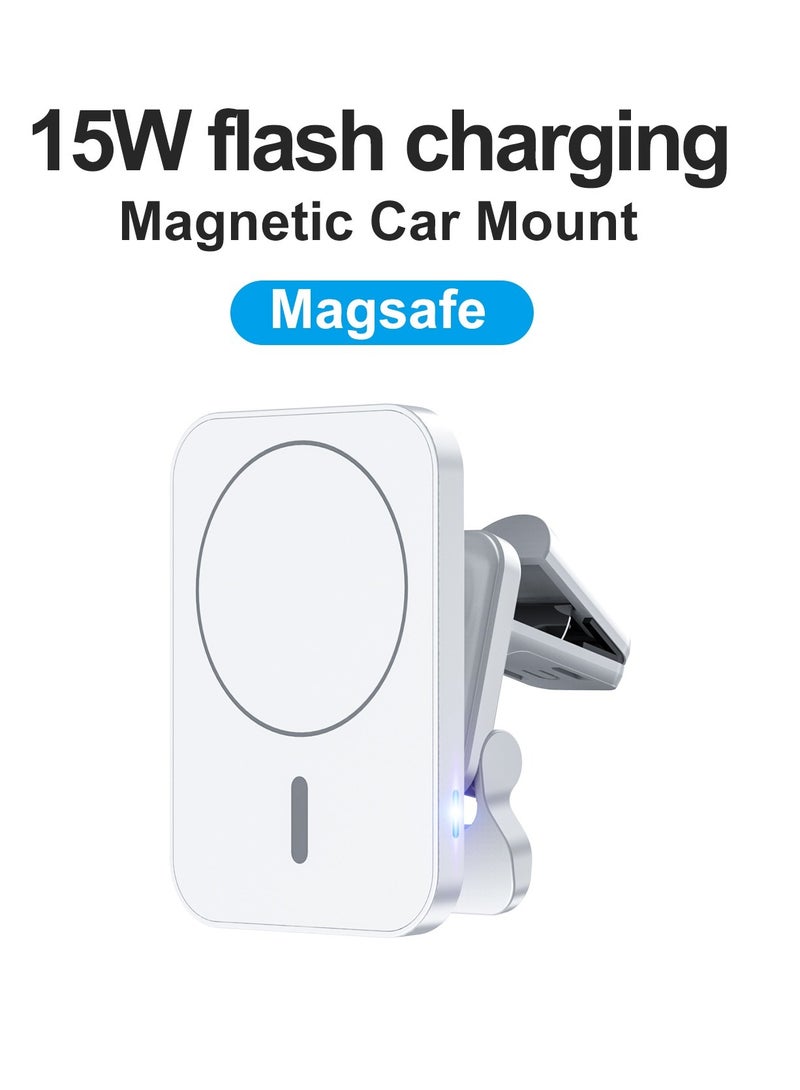 Wireless Car Mount Phone Charger 15w High-Speed Flash Magnetic Wireless Car Charger White