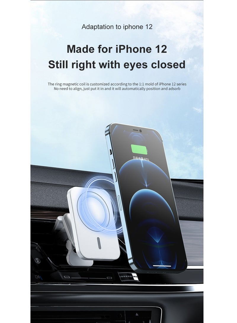 Wireless Car Mount Phone Charger 15w High-Speed Flash Magnetic Wireless Car Charger White