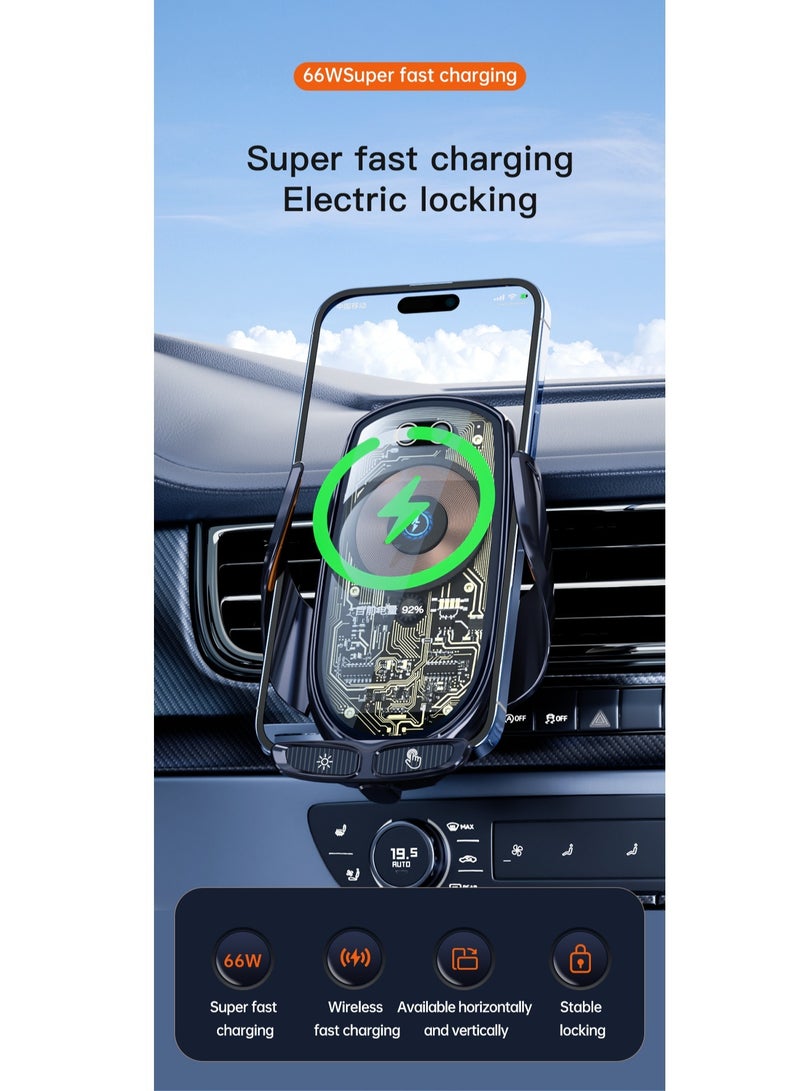 66w Transparent Retractable Car Charger Magnetic Wireless Smart Car Wireless Charger Phone Holder Blue