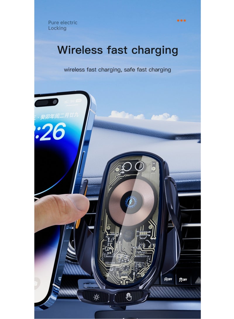 66w Transparent Retractable Car Charger Magnetic Wireless Smart Car Wireless Charger Phone Holder Blue