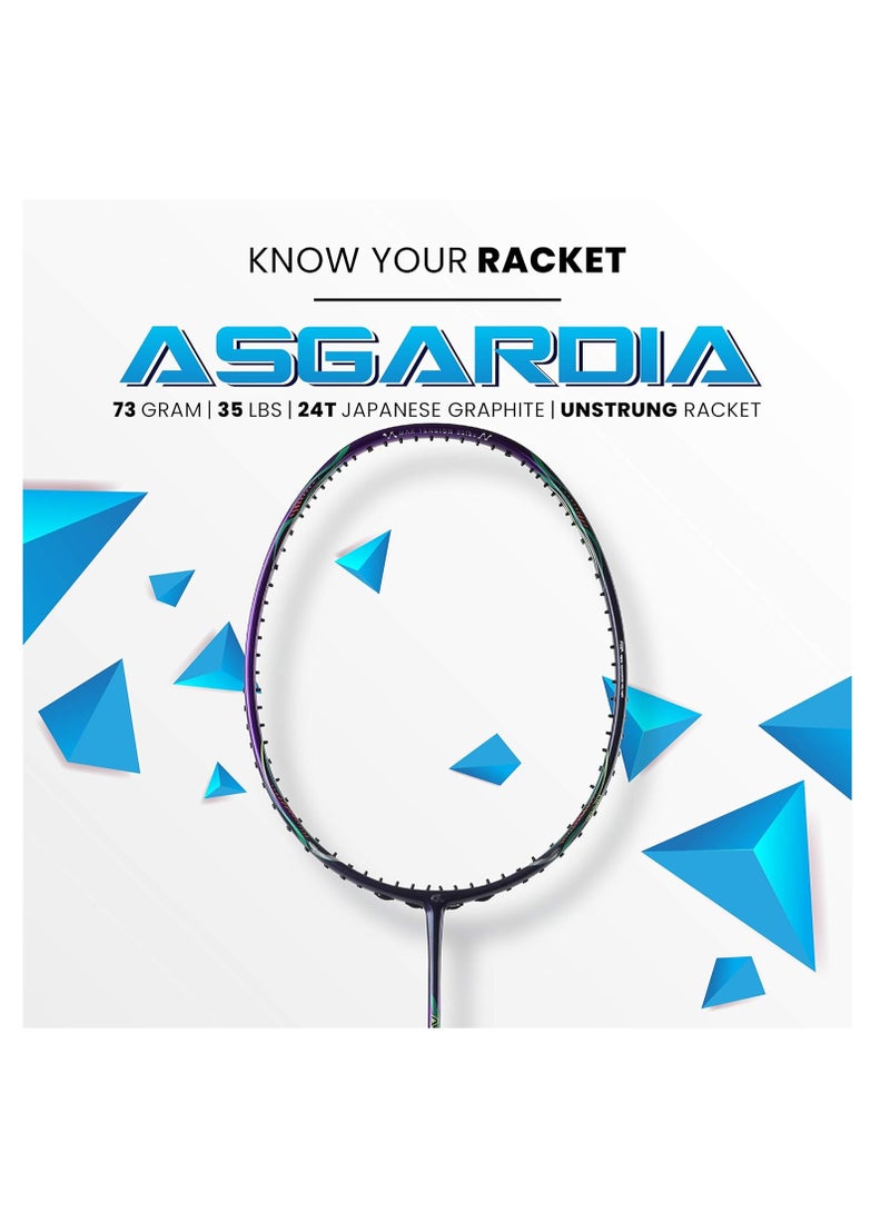 Asgardia Lite (73 grams Ultra Lightweight) Made in Vietnam | Japanese Graphite Unstrung Badminton Racket with Full Cover | G2-4 1/8 inches (Purple)