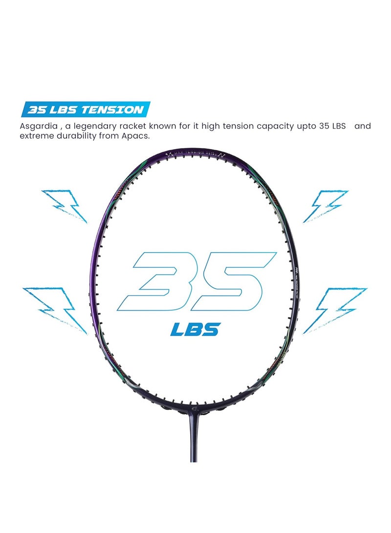 Asgardia Lite (73 grams Ultra Lightweight) Made in Vietnam | Japanese Graphite Unstrung Badminton Racket with Full Cover | G2-4 1/8 inches (Purple)