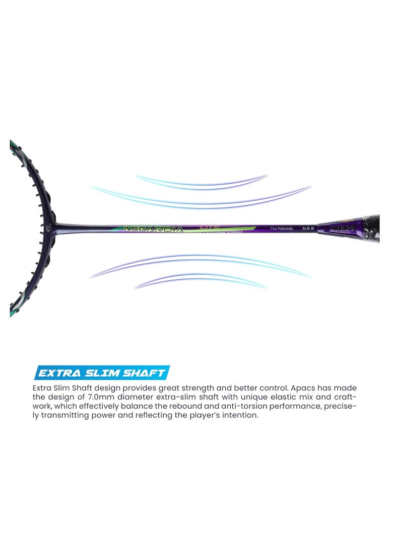 Asgardia Lite (73 grams Ultra Lightweight) Made in Vietnam | Japanese Graphite Unstrung Badminton Racket with Full Cover | G2-4 1/8 inches (Purple)