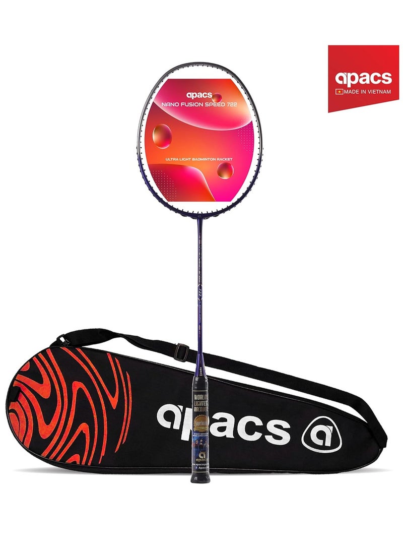 Nano Fusion Speed 722 (76 grams, Made in Vietnam) Ulta Light Weight | Japanese Graphite Unstrung Badminton Racket with Free Full Cover | G2-4 1/8 inches