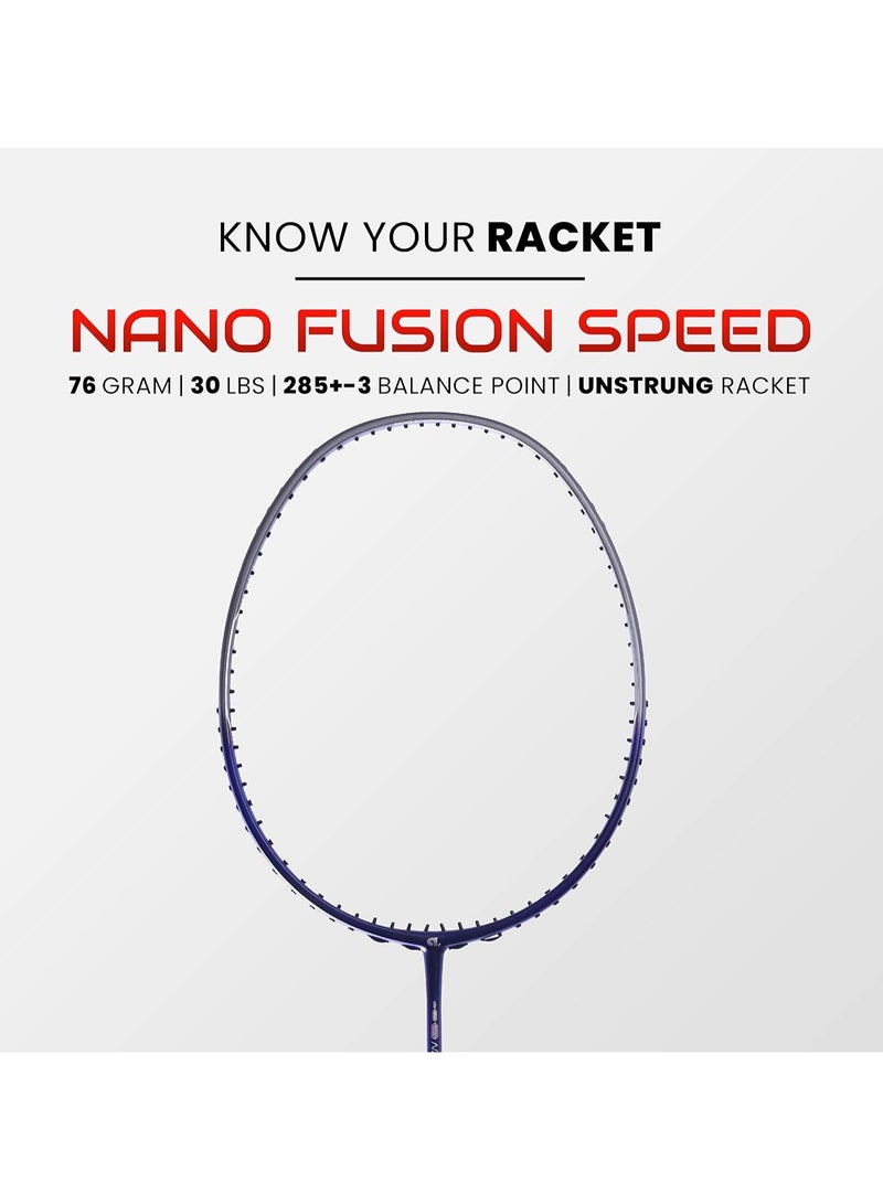 Nano Fusion Speed 722 Graphite Unstrung Badminton Racket with Full Racket Cover | For Intermediate Players | 76 grams | Maximum String Tension - 30lbs