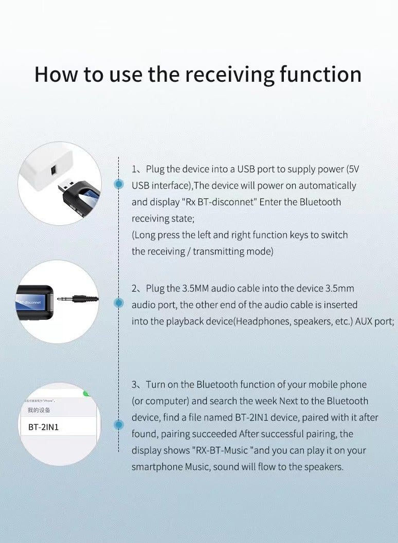 Bluetooth 5.0 USB Transmitter Receiver Portable Wireless Adapter with 3.5mm Jack for PC Car Headphones Speakers