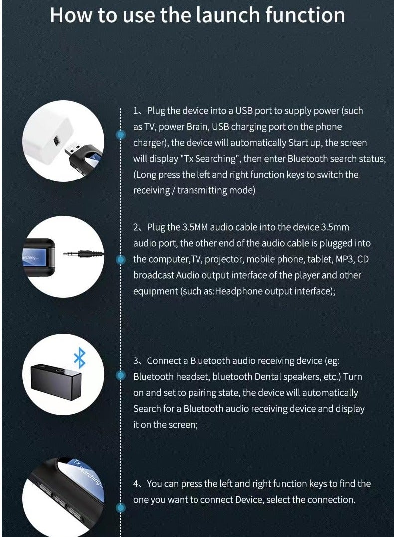 Bluetooth 5.0 USB Transmitter Receiver Portable Wireless Adapter with 3.5mm Jack for PC Car Headphones Speakers