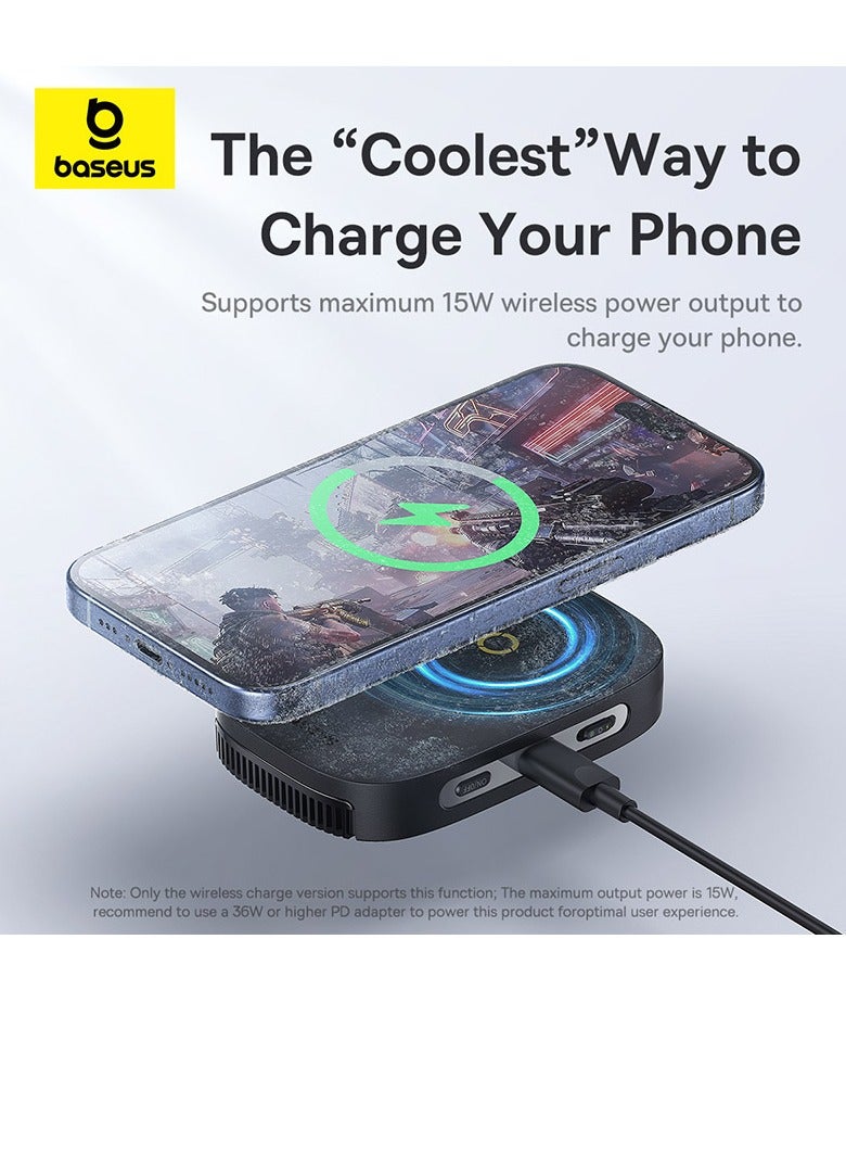 Ultra-Thin Magnetic Phone Cooler with 15W Wireless Charging for iPhone Gaming - High-Efficiency Radiator with Mobile Phone Stand and Cooling Fan for Optimal Performance, Enhanced Gaming Experience, and Extended Playtime - Perfect Accessory for Gamers on the Go (With Wireless Charger) With 15W Wireles Charger - Black