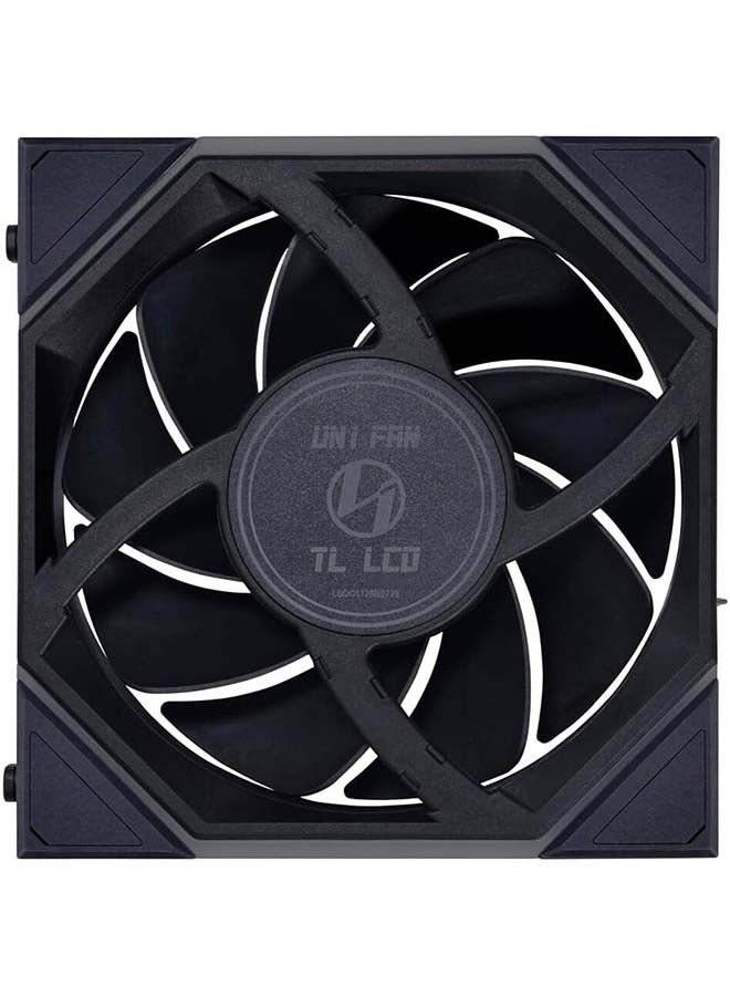 Lian Li Uni Fan TL 120 Case Fan, 1.6” LCD, 120mm Fan Size, 1900 RPM Fan Speed, 62 CFM Airflow, PA66 / PBT Materials, Fluid Dynamic Bearing, Triple Pack, W/ Controller, Black | G99.12TLLCD3B.00