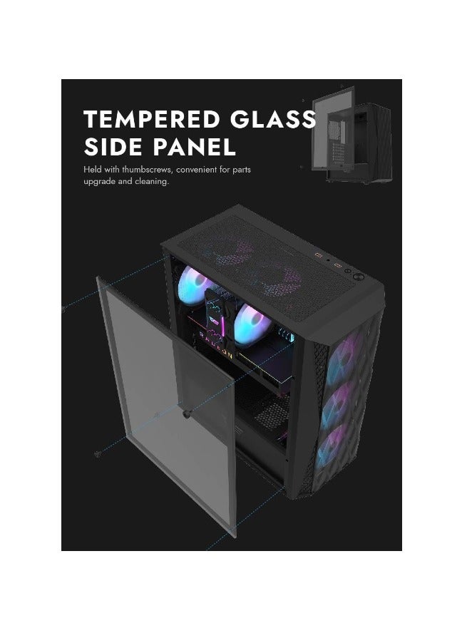 Darkflash DK352 Mesh ATX/MATX/ITX Gaming PC Case With Pre-Installed 4 * 120MM ARGB Fans, Transparent Glass Panel, USB 3.0, Support 360mm Radiator