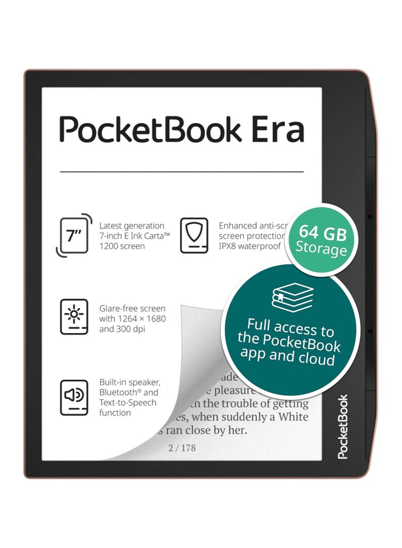 PocketBook Era 7-inch eReader, 64GB Sunset Copper, Waterproof, E-Ink Carta 1200 Display, Text-to-Speech