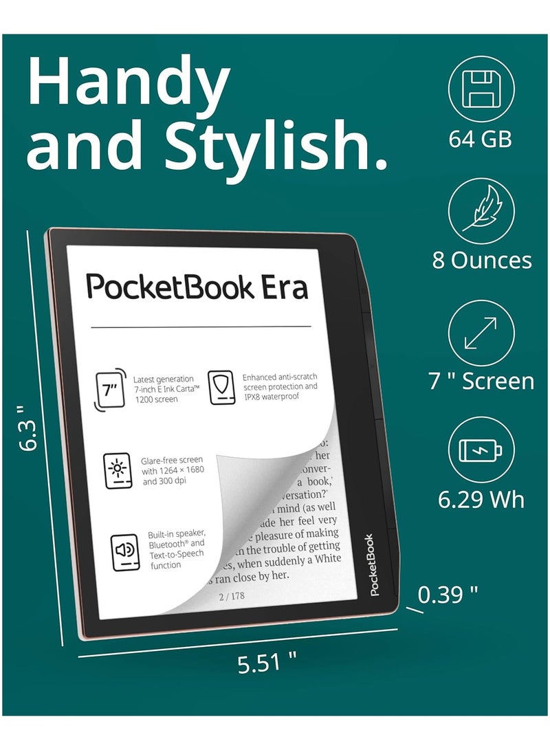 PocketBook Era 7-inch eReader, 64GB Sunset Copper, Waterproof, E-Ink Carta 1200 Display, Text-to-Speech