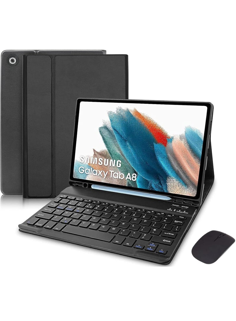 Keyboard Case Compatible with Samsung Galaxy Tab A8 10.5 Inch 2022 & Built-in S Pen Holder - Slim Smart Cover with Detachable Bluetooth Keyboard and Mouse