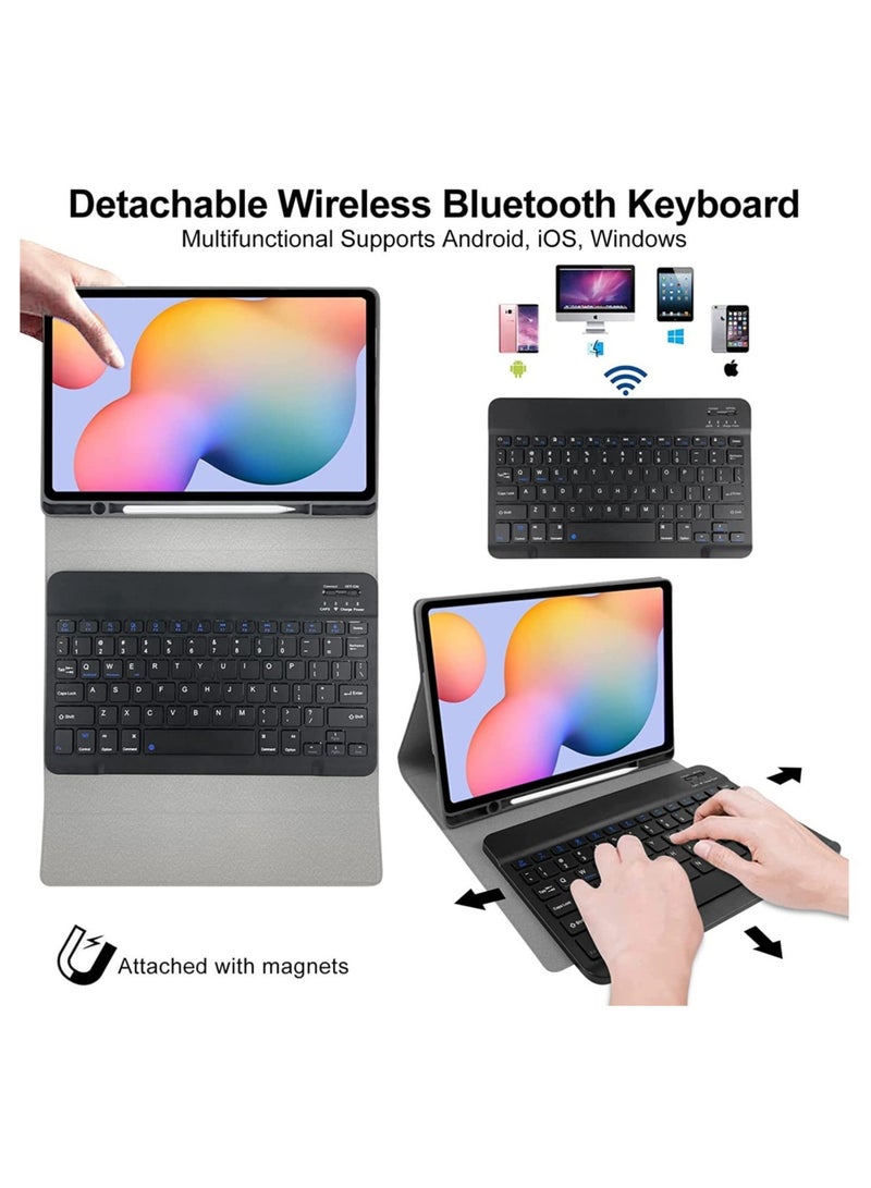 Keyboard Case for Samsung Galaxy Tab S6 Lite 10.4'' (SM-P610/P615/P613/P619,2020/2022), Lachesis Business Leather Folio Cover with Detachable Magnetically Bluetooth Keyboard with S-Pen Holder, Black