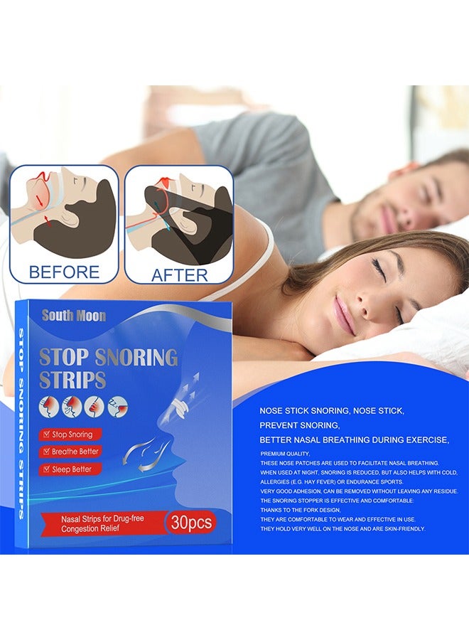 Stop Snoring Strips 30PCS,Nasal Strips for Congestiong Relief,Sleepright Breathing,Snoring Solution and Instant Relief for Nasal Congestion Caused By Colds and Allergies