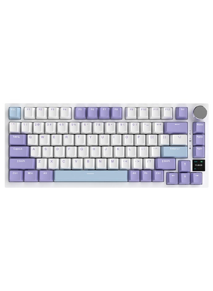 Ajazz AK820 Pro 75% Gasket-mounted Mechanical Keyboard with TFT Screen, 3 Modes(Bluetooth 5.1/2.4G Wireless & Type-C Wired), Sound Dampening Foams (Purple White, Ajazz Flying Fish Switch)