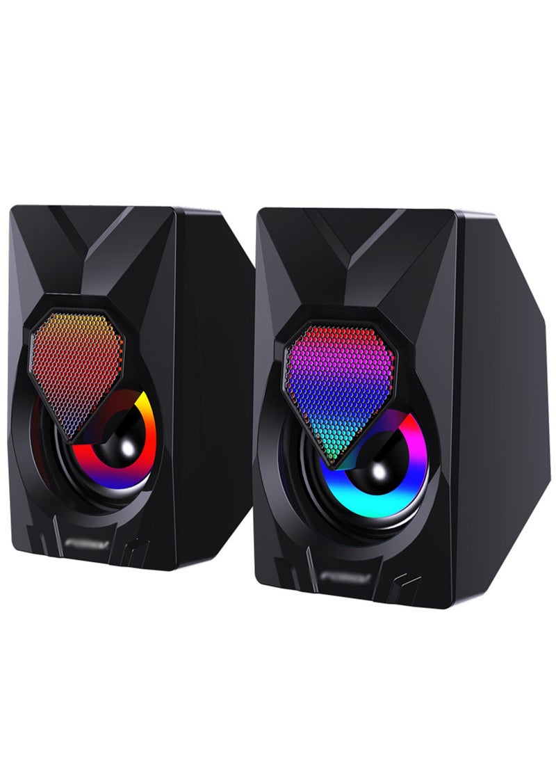 Computer Gaming Speakers - 3W*2 RGB Lights Wired Stereo Mini - 3.5mm Jack + 2.0 USB Powered For Gaming/Movie/Music/PC/Laptop