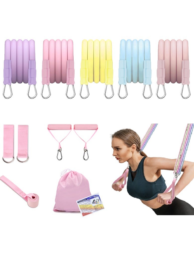 Multifunctional Fitness Pull Rope Home Workout Equipment Elastic Pull Rope for Women and Men, Multifunctional Yoga Puller, Resistance Band, Natural Latex, Fitness Equipment, Slimming Stretch, Set Of 14 Pieces