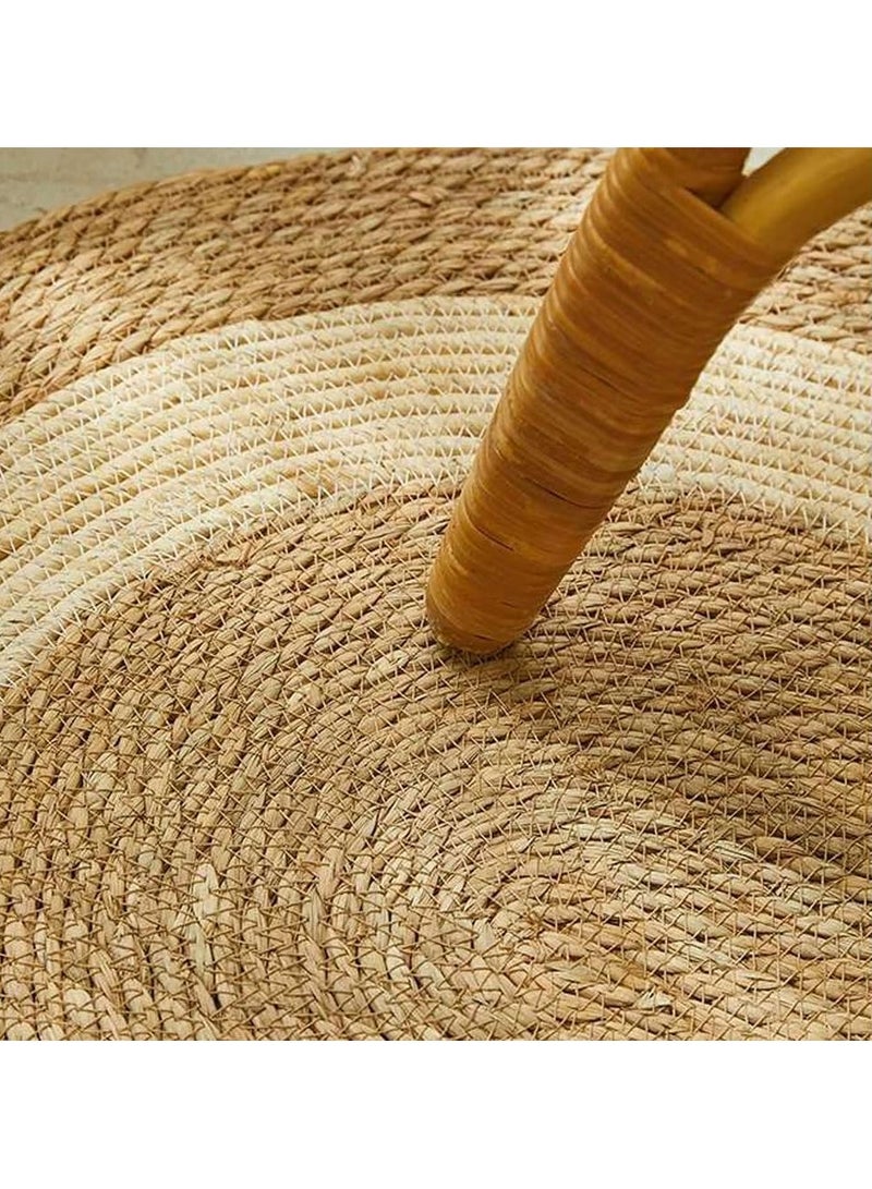Natural Handwoven Oval Jute Area Rug with White Line Rustic Farmhouse Decor for Living Room Bedroom or Entryway Eco Friendly & Durable