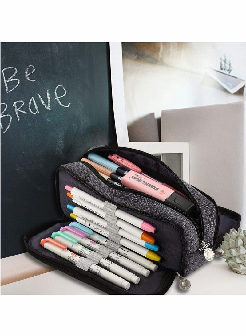 Spacious Canvas Pencil Case with 3 Compartments Ideal for School Students and Teens