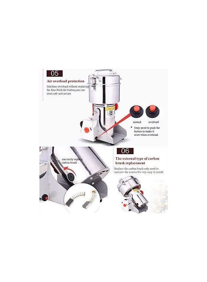 Electric Grain Grinder Mill 1000g Stainless Steel Ultra-Fine Mill Powder Machine Mixer Herb Grinding Pulverizer For Wheat Corn Sesame Coffee Etc.