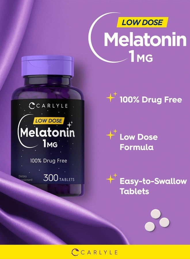 Melatonin 1 mg | 300 Low Dose Tablets | Drug Free Aid | Vegetarian, Non-GMO, Gluten Free