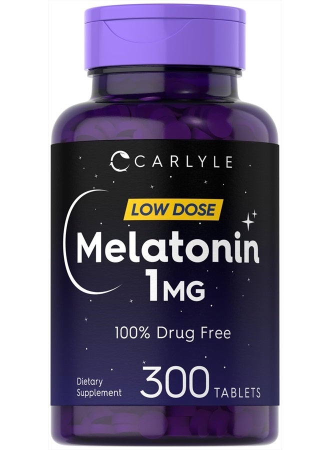 Melatonin 1 mg | 300 Low Dose Tablets | Drug Free Aid | Vegetarian, Non-GMO, Gluten Free