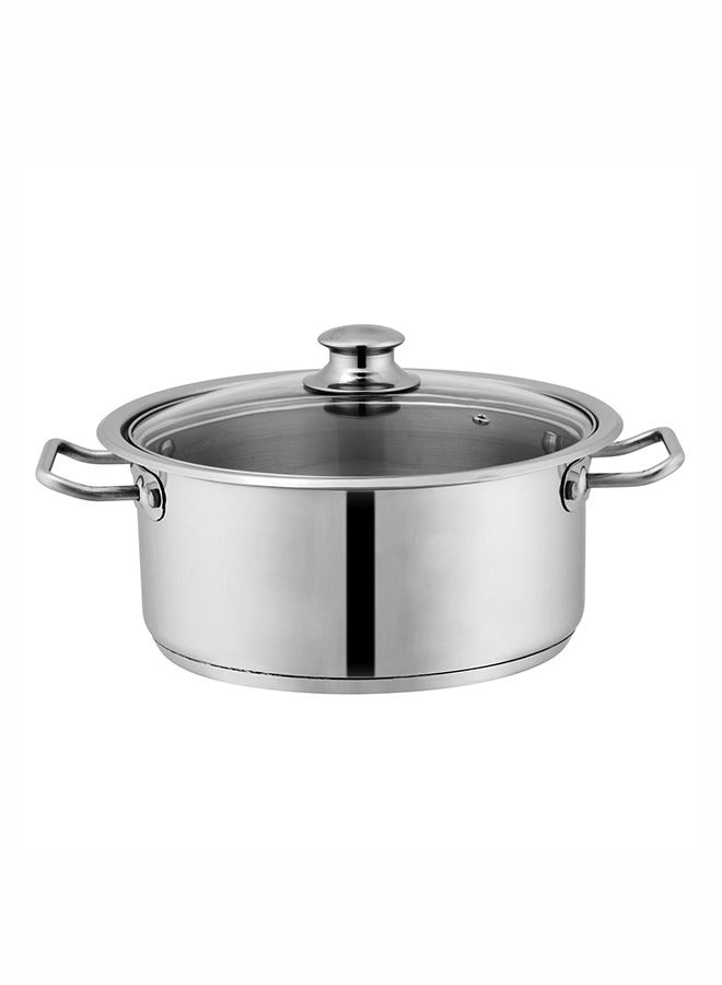 SONEX Mega Super Pot, 28 cm (8.6 Ltr) Stainless Steel Cooking Pot/Casserole – Durable Handles, Glass Lid, Sandwich Bottom for Even Heating, Sleek Modern Design for Efficient and Stylish Cooking