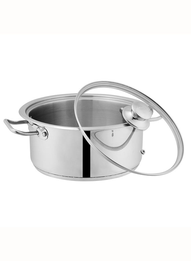 SONEX Mega Super Pot, 30 cm (9.7 Ltr) Stainless Steel Cooking Pot/Casserole – Durable Handles, Glass Lid, Sandwich Bottom for Even Heating, Sleek Modern Design for Efficient and Stylish Cooking